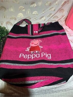 Peppa Pig Pink, Black & Gray Striped Tote Bag